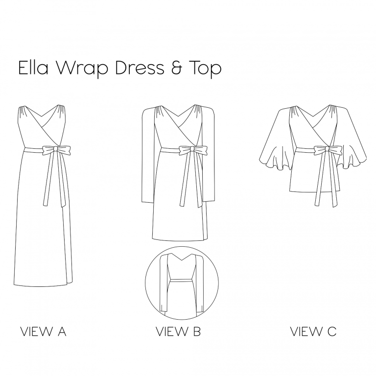Ella Wrap Dress Sewing Pattern PDF — Maxi, Knee Length & Top, Linen